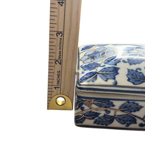 Vintage Porcelain Oriental Floral Trinket Box gold accents Lidded Box numbered - Picture 5 of 15